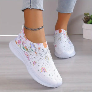 Rhinestone Butterfly Flat Sneakers