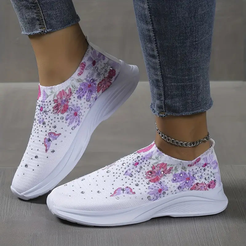 Rhinestone Butterfly Flat Sneakers