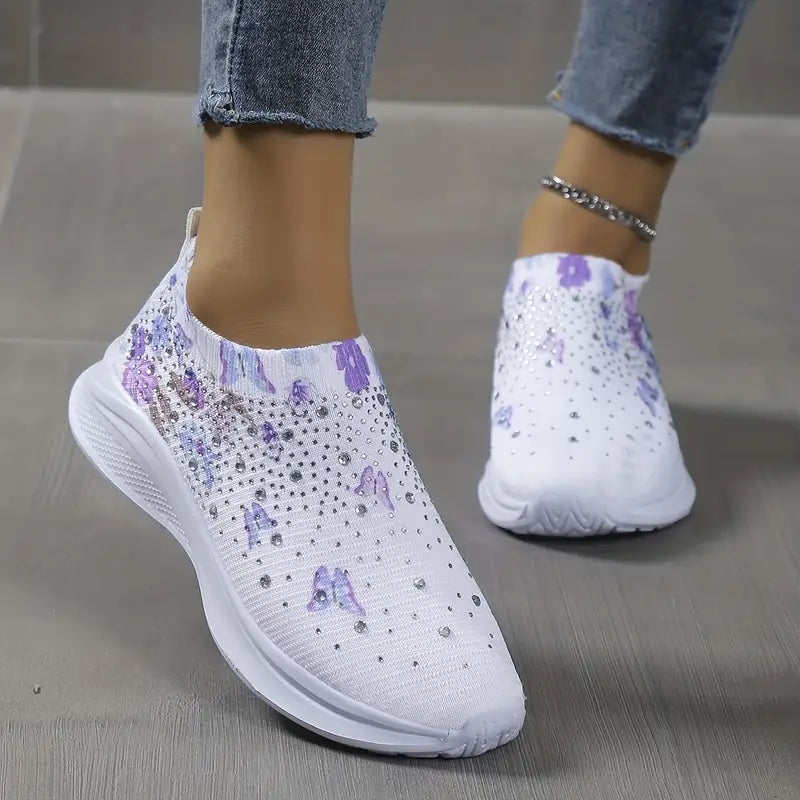 Rhinestone Butterfly Flat Sneakers