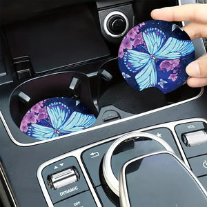 Upgrade Your Car Interior with These Stylish Blue Butterfly Cup Coaster Sets!