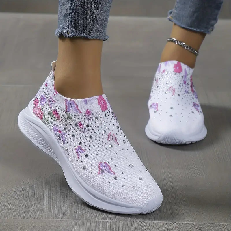 Rhinestone Butterfly Flat Sneakers