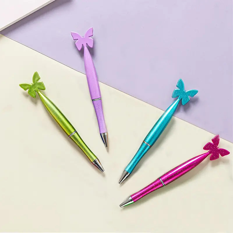 3pcs Creative Sequin Butterfly Plastic Ballpoint Pen