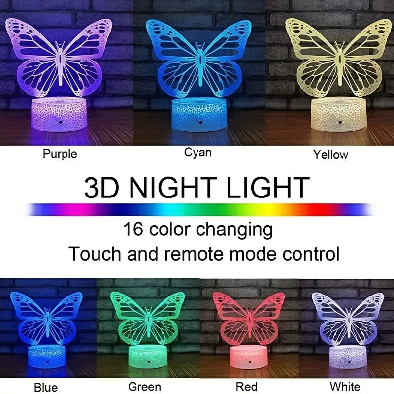 1pc 3D Multicolor, Butterfly Design, Modern, Mini Night Light, With Touch Control