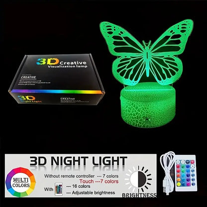 1pc 3D Multicolor, Butterfly Design, Modern, Mini Night Light, With Touch Control